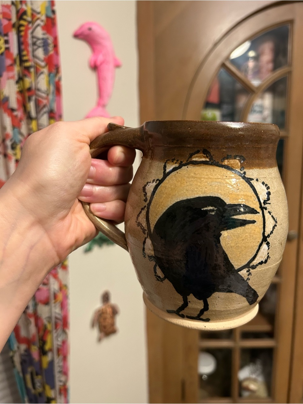 Handmade Pottery Raven Mug